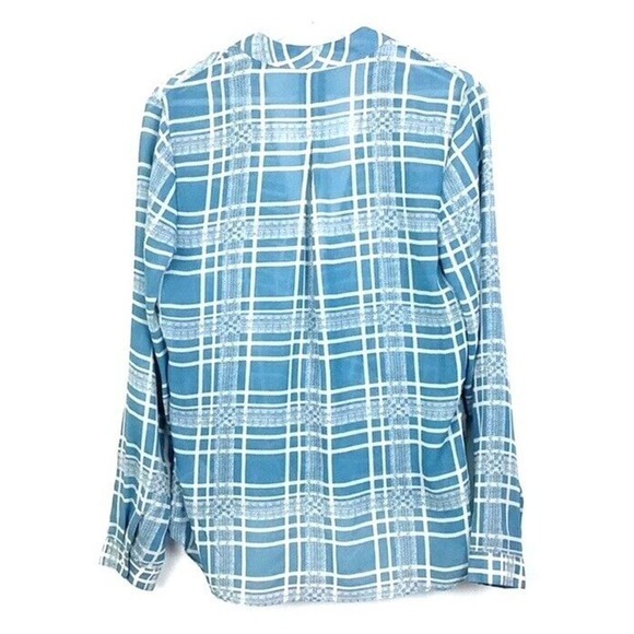 CAbi Windowpane Plaid Print Surplice Faux Wrap Blouse Blue/White #3068 Size XS - Picture 4 of 6